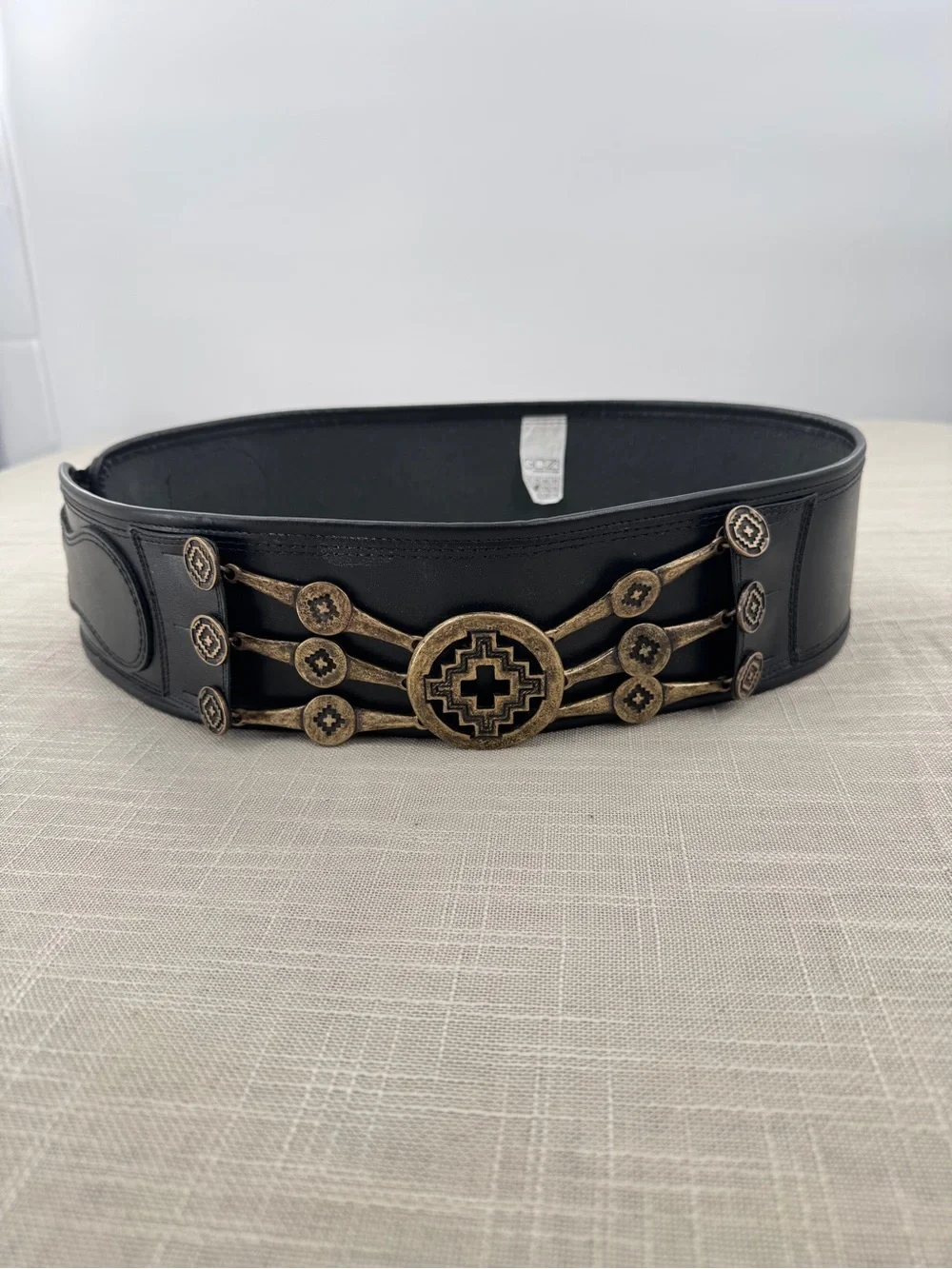 Genuine Leather Southwestern Concho Waist Belt Black Wide Western Boho Festival